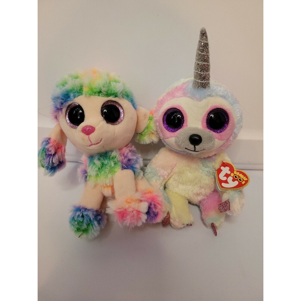 TY Beanie Boo Rainbow and Silk Cooper EUC